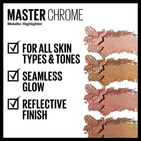 1037 Maybelline Face Studio Master Chrome Metallic Highlighter Molten Gold NWT - Picture 5 of 5